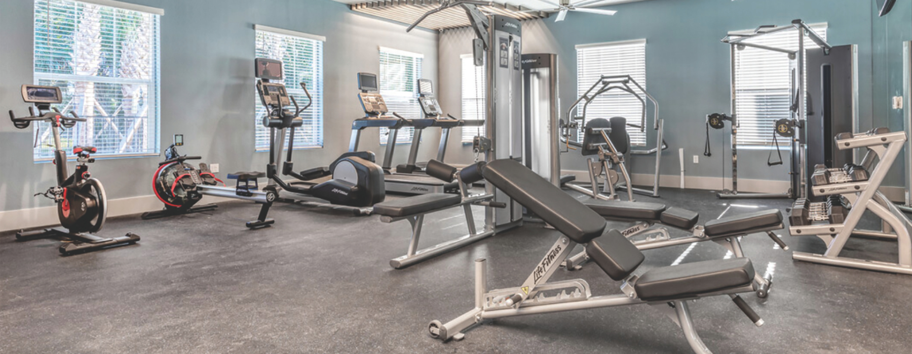 a gym with exercise equipment